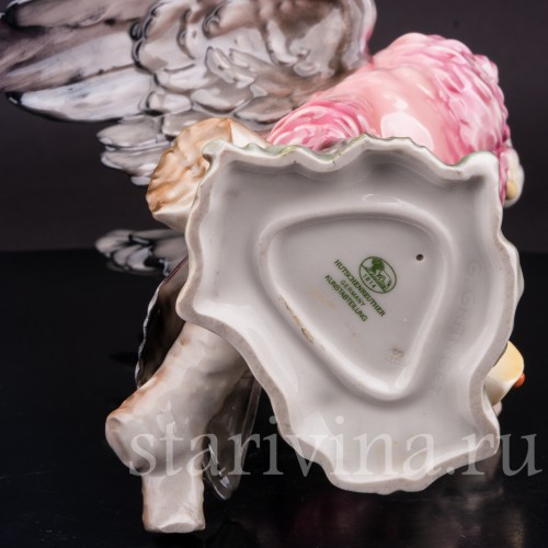 Статуэтка попугая из фарфора Какаду на орхидее, Hutschenreuther, Германия, 1970 г.