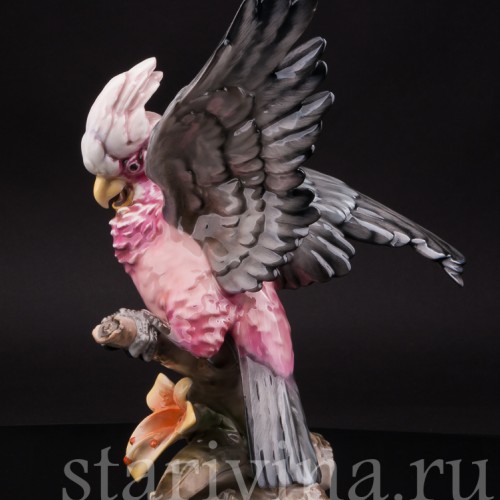 Статуэтка попугая из фарфора Какаду на орхидее, Hutschenreuther, Германия, 1970 г.