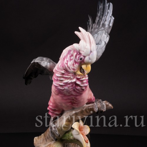 Статуэтка попугая из фарфора Какаду на орхидее, Hutschenreuther, Германия, 1970 г.