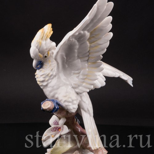 Фарфоровая статуэтка попугая Какаду на орхидее, Hutschenreuther, Германия, 1968-70 гг.