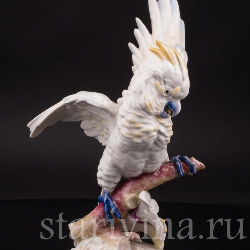 Фарфоровая статуэтка попугая Какаду на орхидее, Hutschenreuther, Германия, 1968-70 гг.