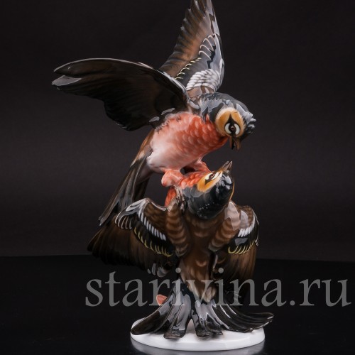 Фарфоровая статуэтка птиц "Зяблики-драчуны", Rosenthal, Германия, 1950 гг.