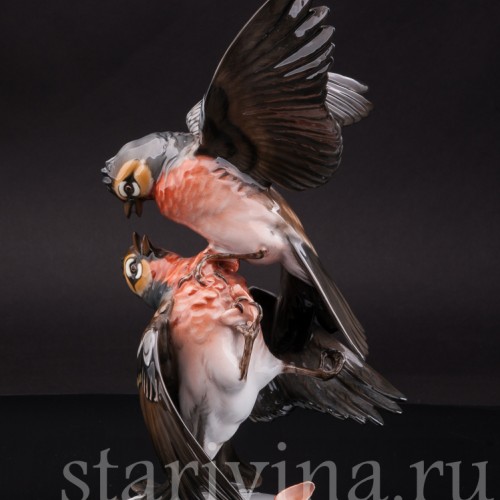 Фарфоровая статуэтка птиц "Зяблики-драчуны", Rosenthal, Германия, 1950 гг.