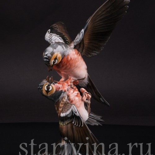 Фарфоровая статуэтка птиц "Зяблики-драчуны", Rosenthal, Германия, 1950 гг.