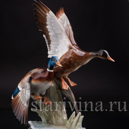 Фарфоровая фигурка птиц Взлетающие утки, Hutschenreuther, Германия, 1970 гг.