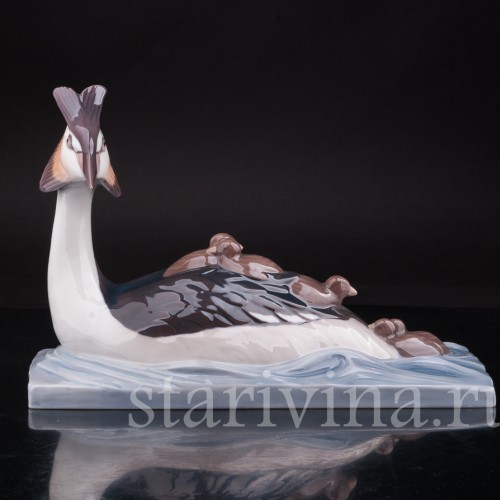 Фигурка птиц из фарфора Чомга с птенцами, Bing & Grondahl, Дания, 1970 гг.