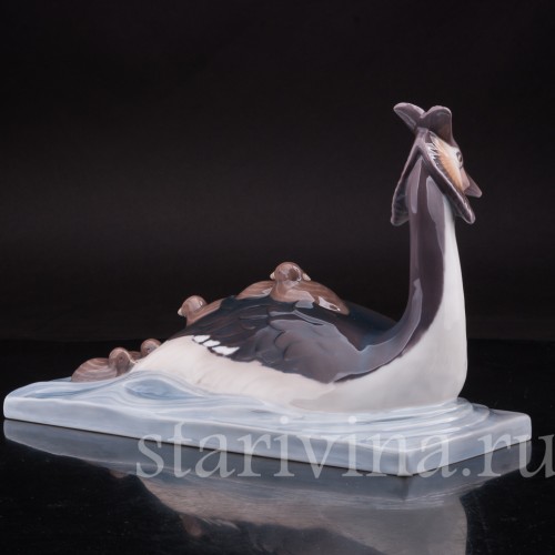 Фигурка птиц из фарфора Чомга с птенцами, Bing & Grondahl, Дания, 1970 гг.