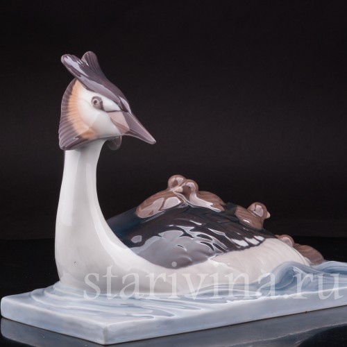 Фигурка птиц из фарфора Чомга с птенцами, Bing & Grondahl, Дания, 1970 гг.