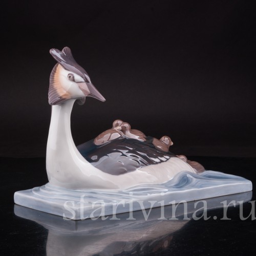 Фигурка птиц из фарфора Чомга с птенцами, Bing & Grondahl, Дания, 1970 гг.