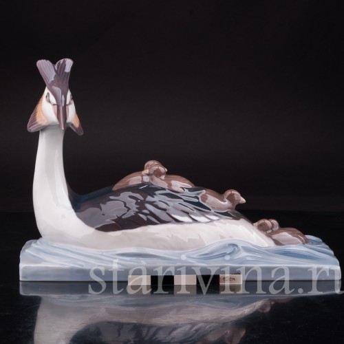 Фигурка птиц из фарфора Чомга с птенцами, Bing & Grondahl, Дания, 1970 гг.