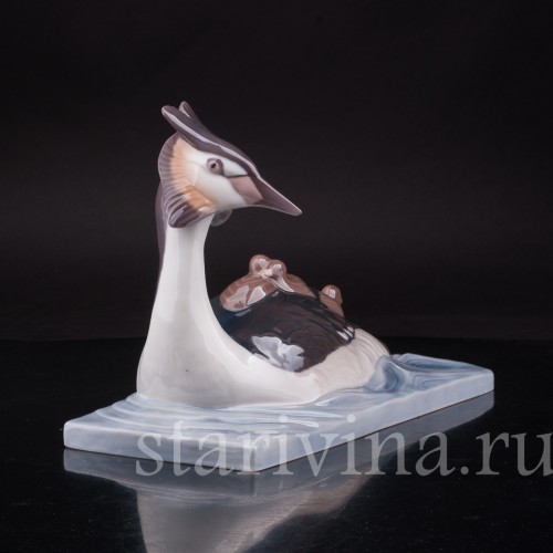 Фигурка птиц из фарфора Чомга с птенцами, Bing & Grondahl, Дания, 1970 гг.