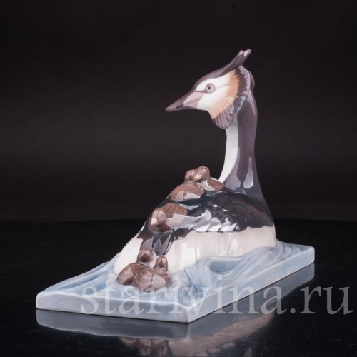 Фигурка птиц из фарфора Чомга с птенцами, Bing & Grondahl, Дания, 1970 гг.