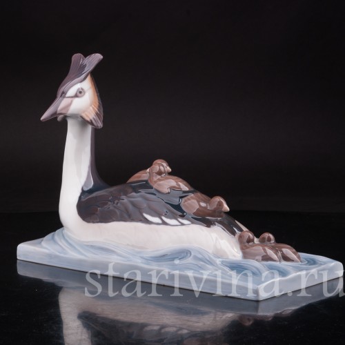 Фигурка птиц из фарфора Чомга с птенцами, Bing & Grondahl, Дания, 1970 гг.