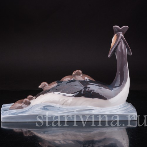 Фигурка птиц из фарфора Чомга с птенцами, Bing & Grondahl, Дания, 1970 гг.