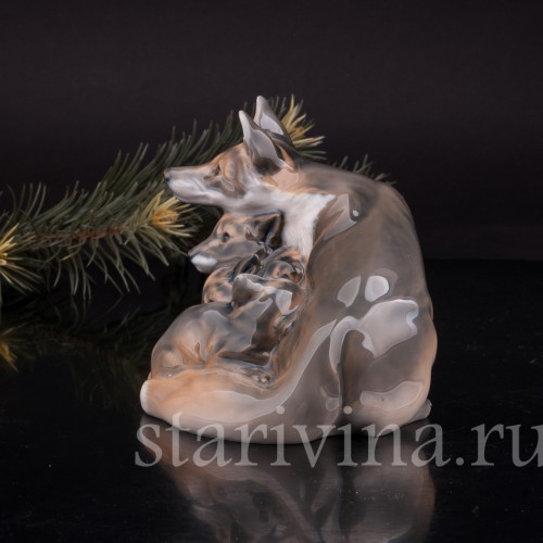 Фарфоровая статуэтка Лиса с лисятами, Royal Copenhagen, Дания, 1969-73 гг.