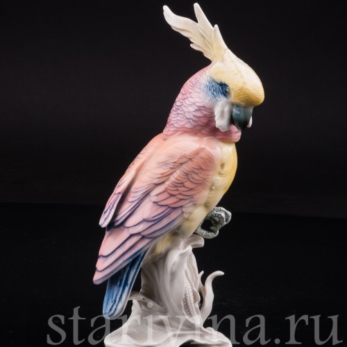 Статуэтка птицы из фарфора Попугай какаду на кукурузе, Karl Ens, Германия, 1920-30 гг.