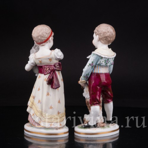 Домашние питомцы, дети с собачкой и кошкой, Volkstedt, Германия, кон 19 в