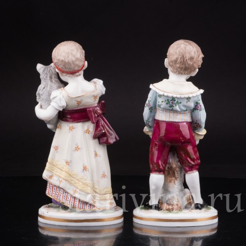 Домашние питомцы, дети с собачкой и кошкой, Volkstedt, Германия, кон 19 в