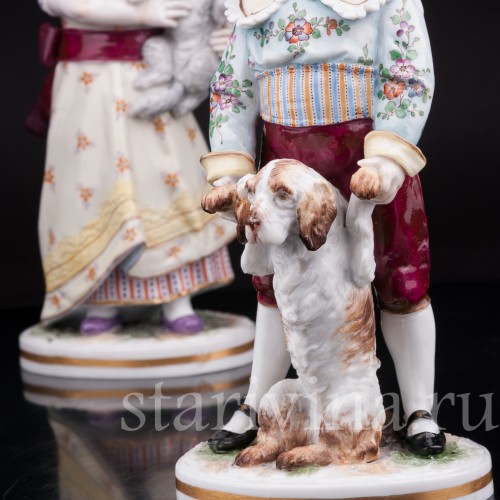 Домашние питомцы, дети с собачкой и кошкой, Volkstedt, Германия, кон 19 в