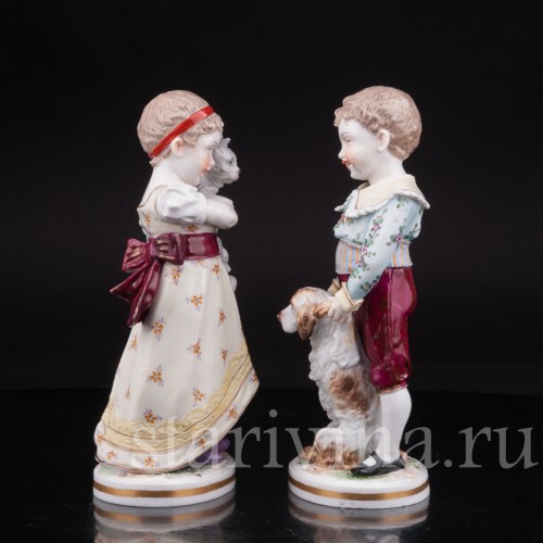 Домашние питомцы, дети с собачкой и кошкой, Volkstedt, Германия, кон 19 в