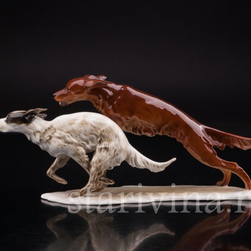 Фигурка собак из фарфора Два бегущих сеттера, Alka Kaiser, Германия, 1960 гг.