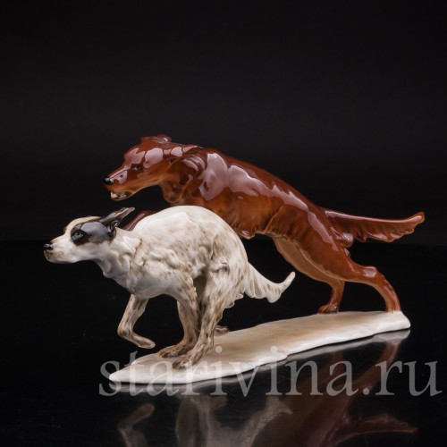 Фигурка собак из фарфора Два бегущих сеттера, Alka Kaiser, Германия, 1960 гг.