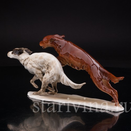 Фигурка собак из фарфора Два бегущих сеттера, Alka Kaiser, Германия, 1960 гг.