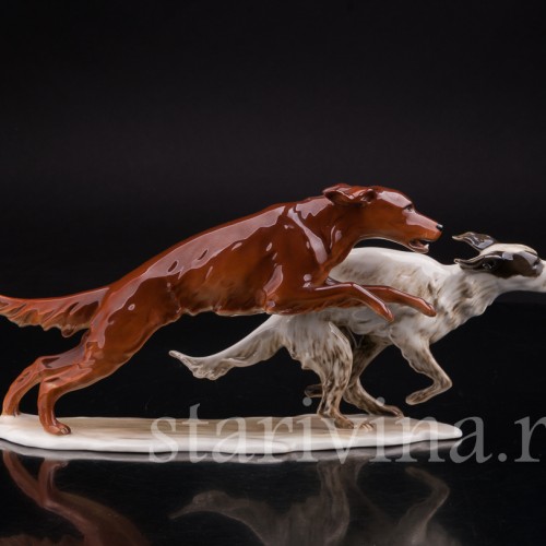 Фигурка собак из фарфора Два бегущих сеттера, Alka Kaiser, Германия, 1960 гг.