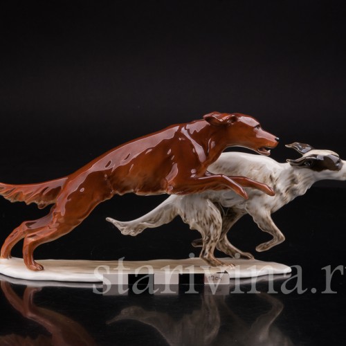 Фигурка собак из фарфора Два бегущих сеттера, Alka Kaiser, Германия, 1960 гг.