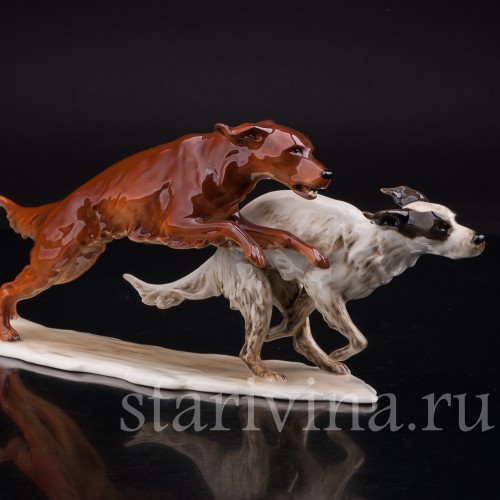 Фигурка собак из фарфора Два бегущих сеттера, Alka Kaiser, Германия, 1960 гг.