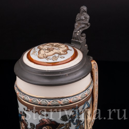 Антикварная пивная кружка Друзья, 1/2 л, Villeroy & Boch, Германия, 1902 год.