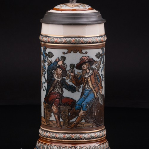 Антикварная пивная кружка Друзья, 1/2 л, Villeroy & Boch, Германия, 1902 год.