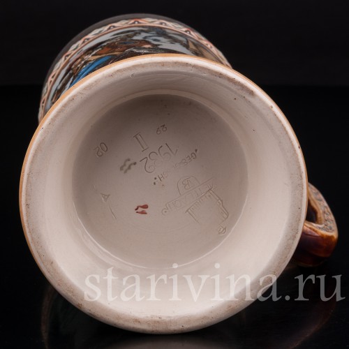 Антикварная пивная кружка Друзья, 1/2 л, Villeroy & Boch, Германия, 1902 год.