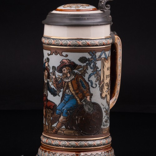 Антикварная пивная кружка Друзья, 1/2 л, Villeroy & Boch, Германия, 1902 год.