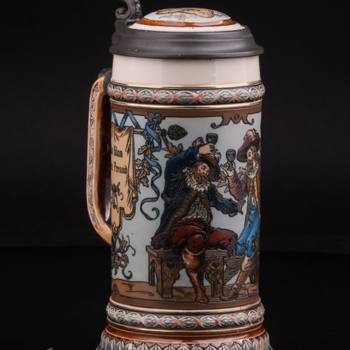 Антикварная пивная кружка Друзья, 1/2 л, Villeroy & Boch, Германия, 1902 год.