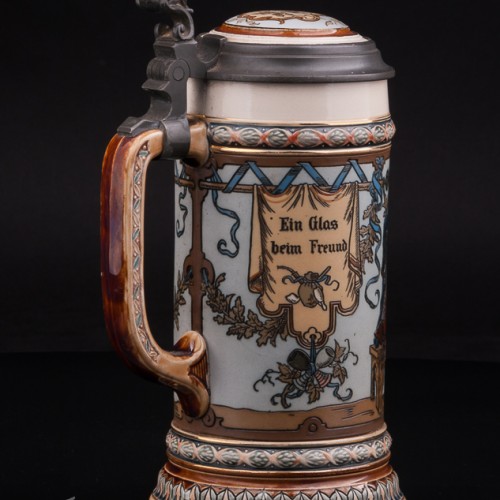 Антикварная пивная кружка Друзья, 1/2 л, Villeroy & Boch, Германия, 1902 год.