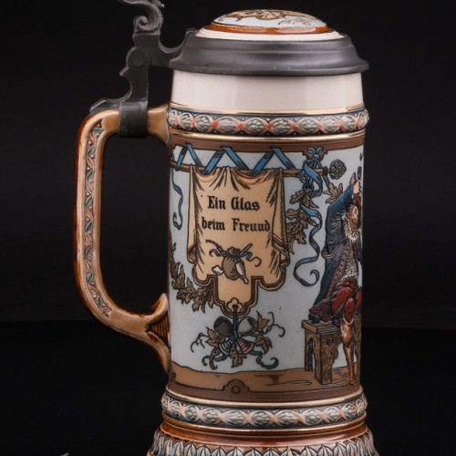 Антикварная пивная кружка Друзья, 1/2 л, Villeroy & Boch, Германия, 1902 год.