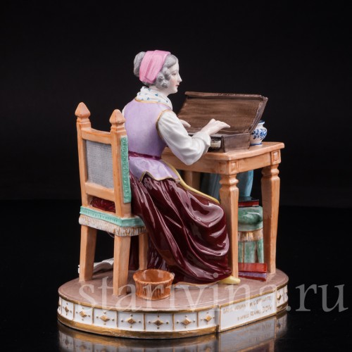 Антикварная фарфоровая статуэтка Дама за клавикордом, Porcelaine de Paris, Франция, 19 в.