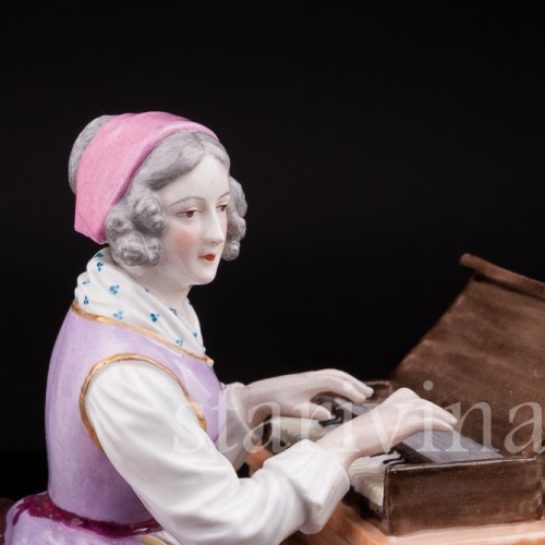 Антикварная фарфоровая статуэтка Дама за клавикордом, Porcelaine de Paris, Франция, 19 в.