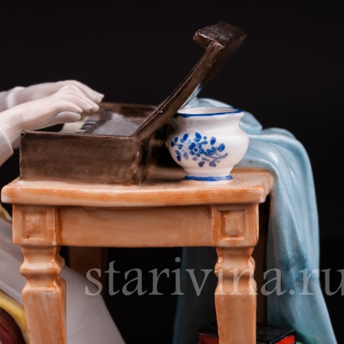 Антикварная фарфоровая статуэтка Дама за клавикордом, Porcelaine de Paris, Франция, 19 в.