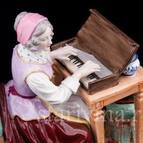 Антикварная фарфоровая статуэтка Дама за клавикордом, Porcelaine de Paris, Франция, 19 в.
