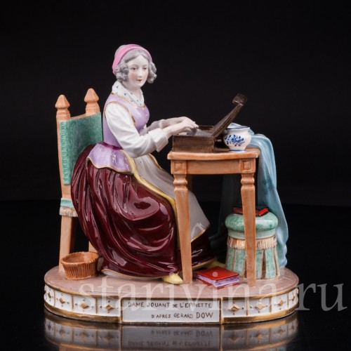 Антикварная фарфоровая статуэтка Дама за клавикордом, Porcelaine de Paris, Франция, 19 в.
