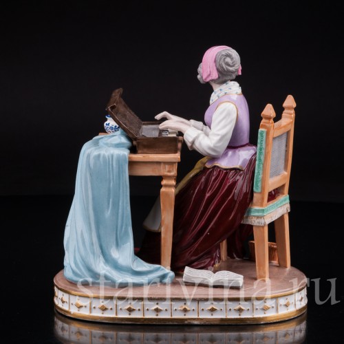 Антикварная фарфоровая статуэтка Дама за клавикордом, Porcelaine de Paris, Франция, 19 в.