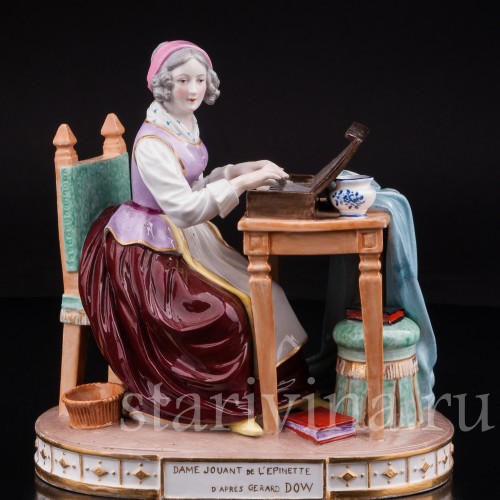 Антикварная фарфоровая статуэтка Дама за клавикордом, Porcelaine de Paris, Франция, 19 в.