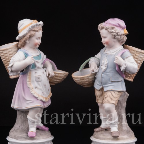 Фарфоровые статуэтки Пара с корзинами, Richard Eckert & Co, Германия, 1894-1908 гг.