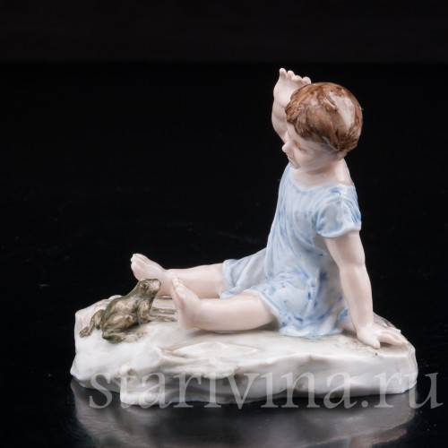 Антикварная фарфоровая статуэтка Малыш и лягушка, Karl Ens, Германия, 1900 гг.