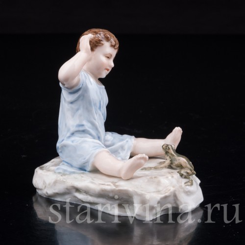 Антикварная фарфоровая статуэтка Малыш и лягушка, Karl Ens, Германия, 1900 гг.