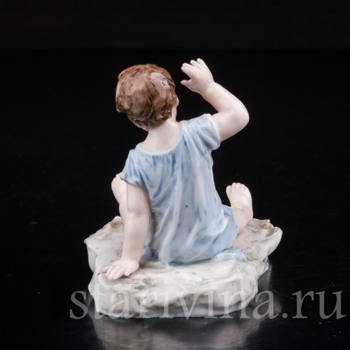 Антикварная фарфоровая статуэтка Малыш и лягушка, Karl Ens, Германия, 1900 гг.