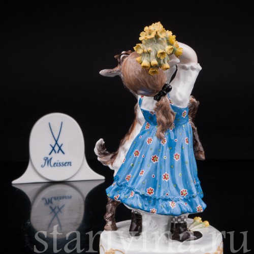 Антикварная фарфоровая статуэтка Девочка с козлёнком, Meissen, Германия, 1905-25 гг.