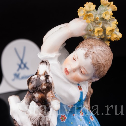 Антикварная фарфоровая статуэтка Девочка с козлёнком, Meissen, Германия, 1905-25 гг.